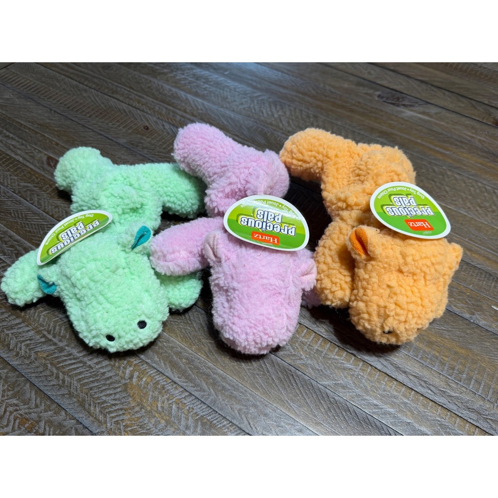 Hartz Precious Pals Dog Toy 3 Pack Small Green Pink Orange NWT Sherpa Plush Set